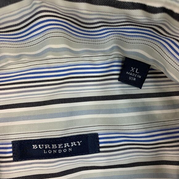 Vintage Burberry Shirt Mens XL Extra Large Striped Button Up Cotton Made in USA - Picture 5 of 10